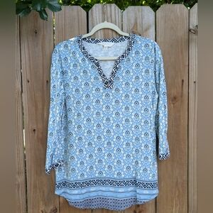 Magnolia Grace women's blue abstract floral top